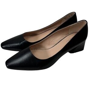 Franco Sarto Jesslyn Pumps Women 9.5 Black Leather Block Heel Pointed Toe Office